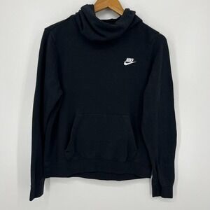 Nike Hoodie Women's Size M Black Mock Neck Swoosh Logo Pullover